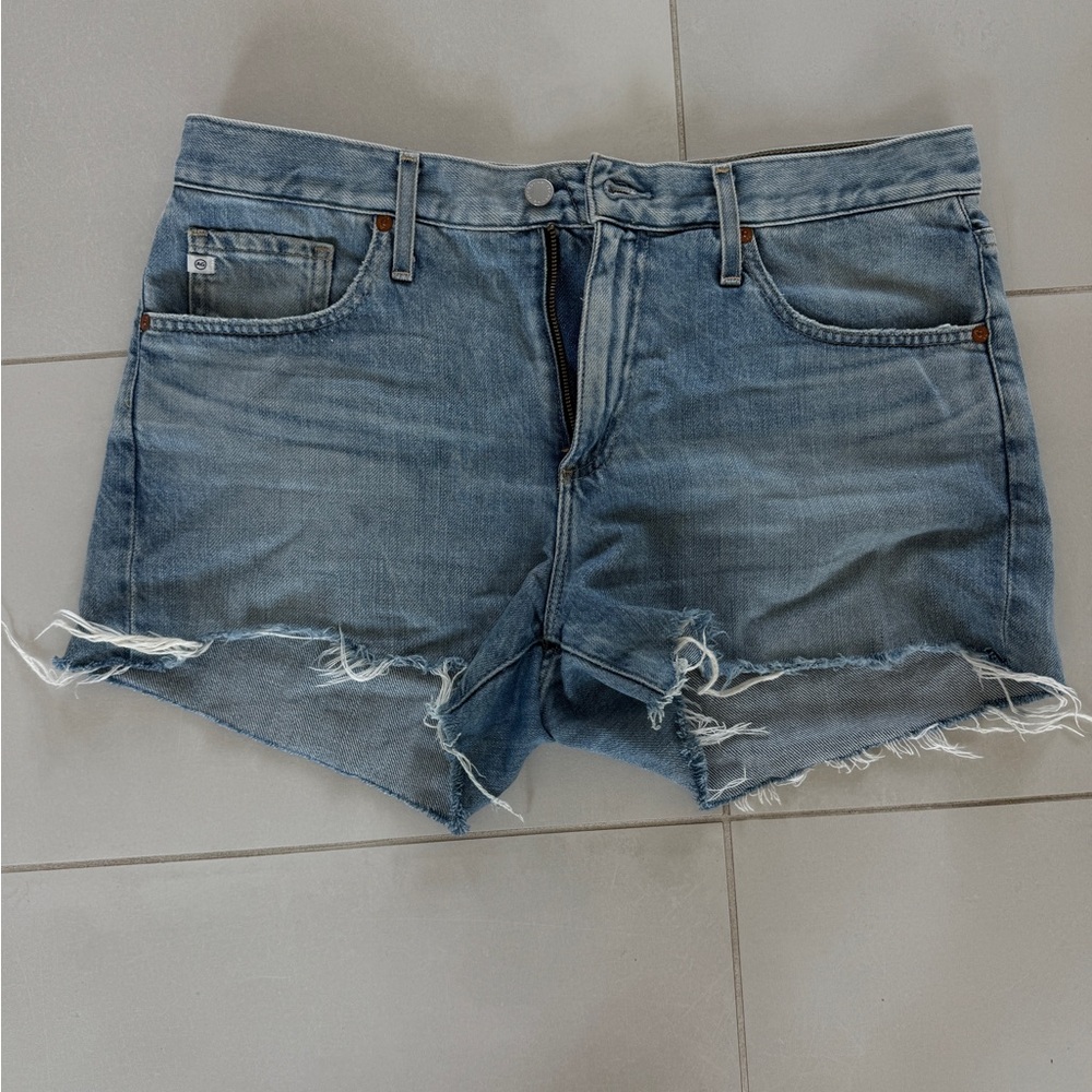 AG Adriano Goldschmied Light Blue Frayed Jean Shorts